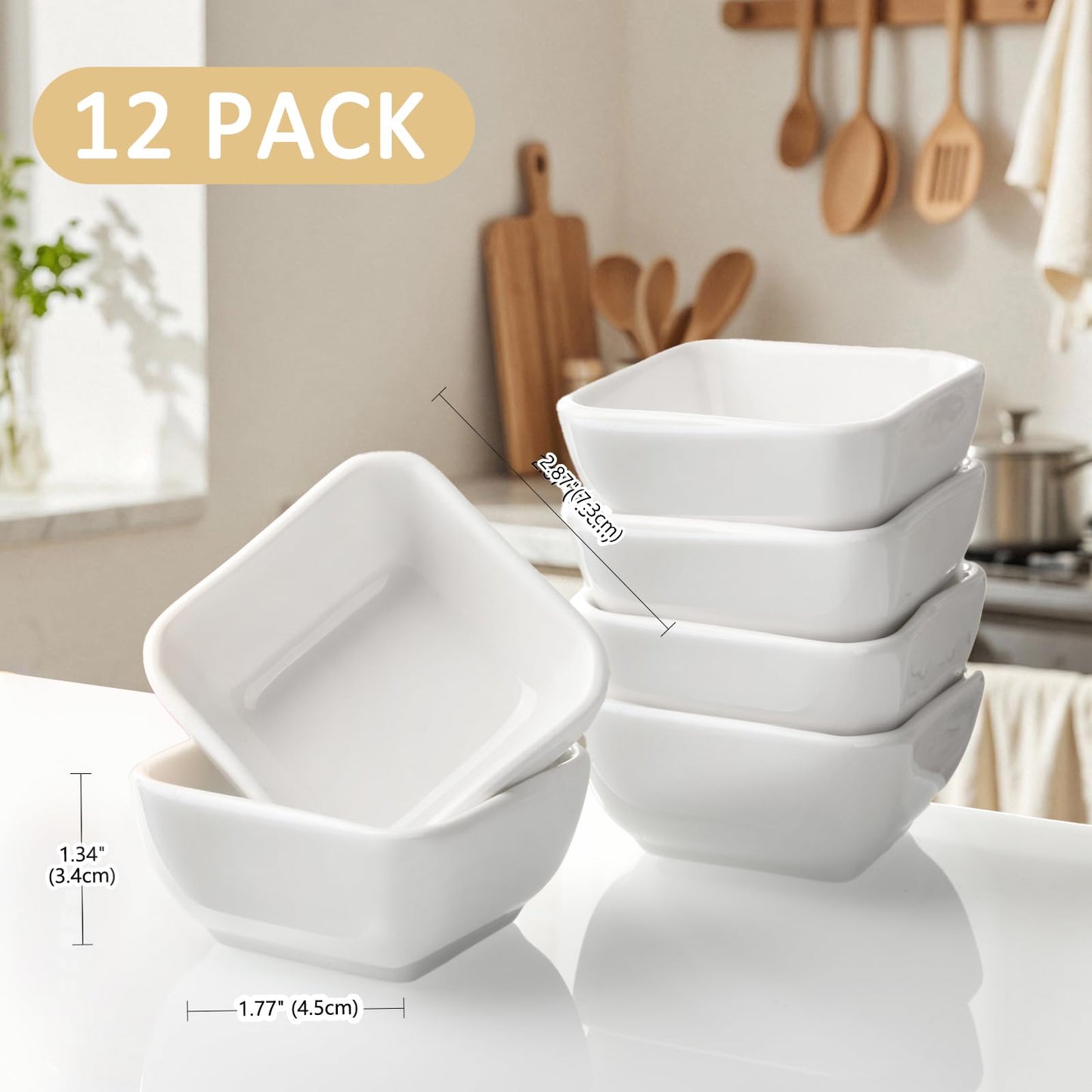 BPFY Ceramic Dipping Bowls Set of 12 3 oz Small Ramekins for Soy Sauce Sushi and Sauces Dip Dishes for Appetizers Condiments and Party Serving