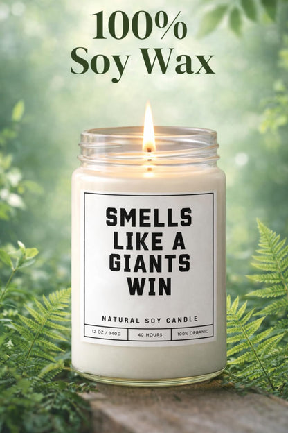 Smells Like a NY Giants Win Sports Candle - Scented Soy Wax Candle (8.0 oz) 50-60 Hour Burn Time, Cotton Wick, Frosted White Glass Jar (Vanilla)