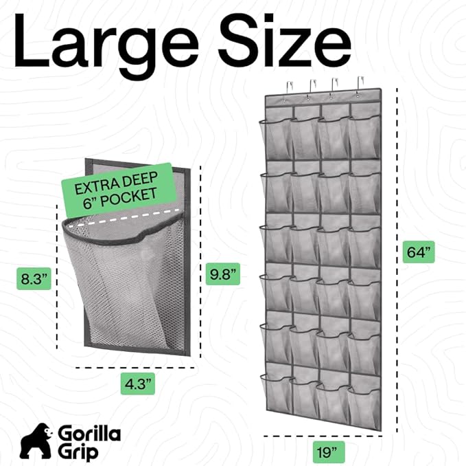 GORILLA GRIP Over the Door Shoe Organizer, 24 Extra Large Breathable Mesh