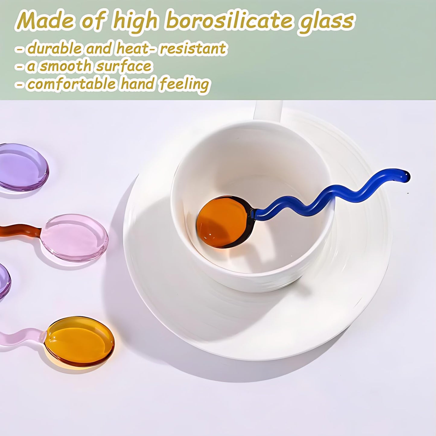 Turbokey Glass Spoons Heat Resistant Clear Coffee Spoon 5.5 Inches Stirring Rod Mixing Spoon Bar Swizzle Stick for Salt Sugar Tea Cocktail Milkshake Appetizers Desserts (6 Color)