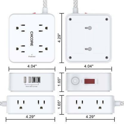 Surge Protector Power Strip - CHCORE 5Ft Braided Extension Cord with 8 Outlets with 4 USB (2 USB C) Charging Ports, Flat Plug Multi Plug Outlet Extender Charging Station for Home Office, ETL, White
