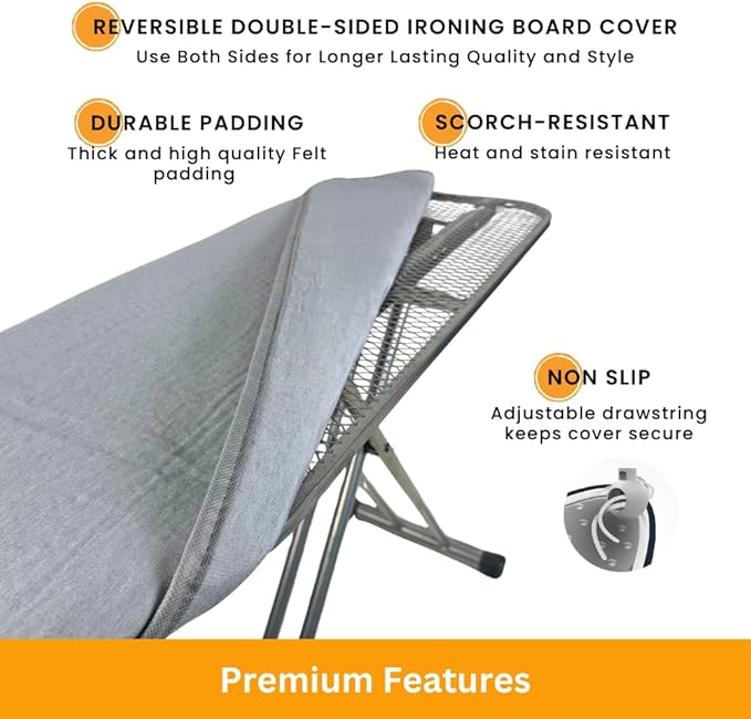 SAVUK Ironing Board Cover and Pad Dual Side X2 Lifetime Double Using Heavy Duty