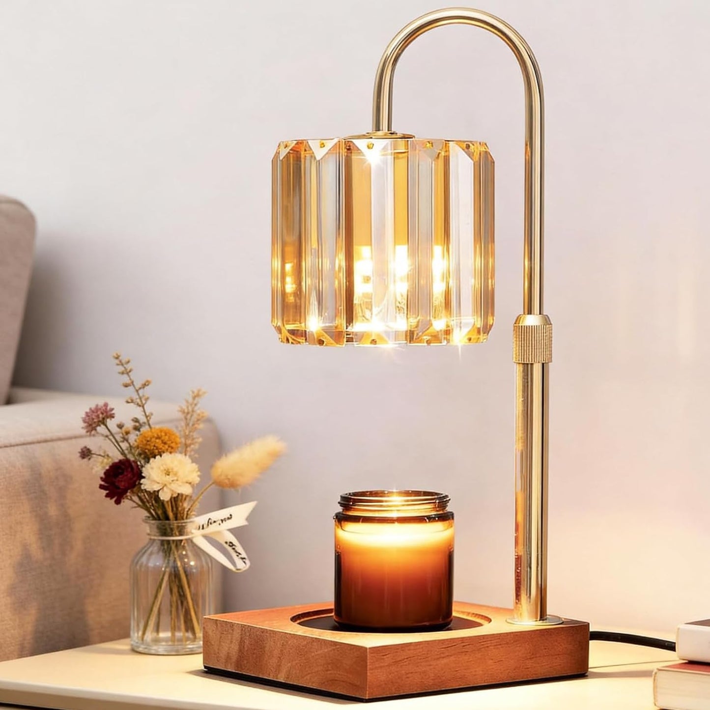 Yuichoy Candle Warmer Lamp with Timer, Dimmable Electric Candles Wamer Adjustable Height, Gifts for Women Mom, Glass Modern Candle Melter Lamp, Amber