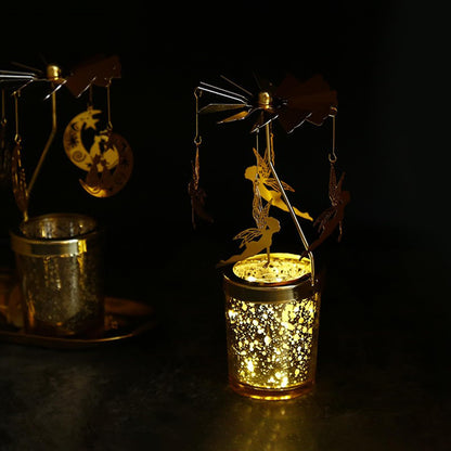 Spinning Candle Holder, Spinning Tea Light Candle Holder, Carousel Candle Spinner, Rotating Metal Tea Light Candle Holder for Table Centerpiece, Christmas, Party Decor, Gift