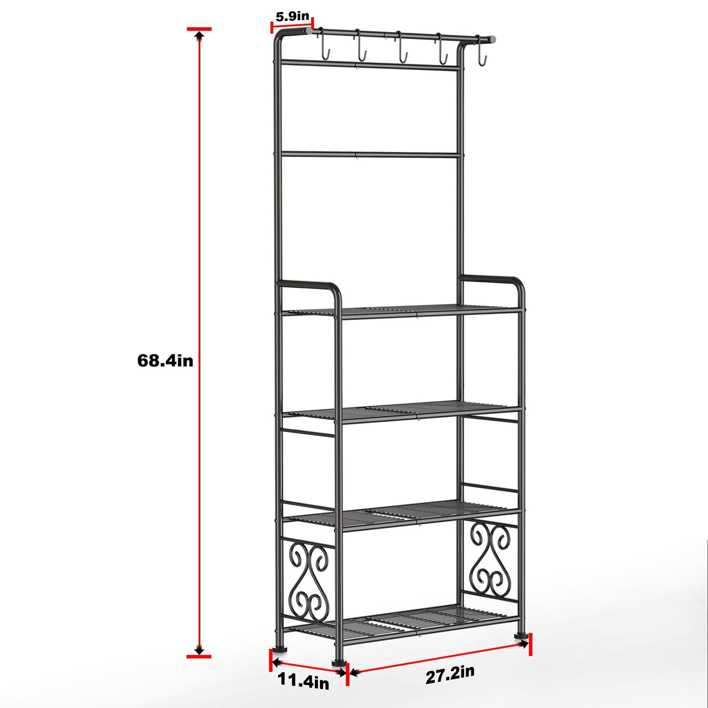 Plant Stand Indoor Outdoor Heavy Duty Metal - 68.4" Tall 4-Tier Shelf for Multiple Plants, Flowers, Rustproof Black Storage Rack for Patio, Balcony, Living Room, Garden, Includes Hooks&Adjustable Feet