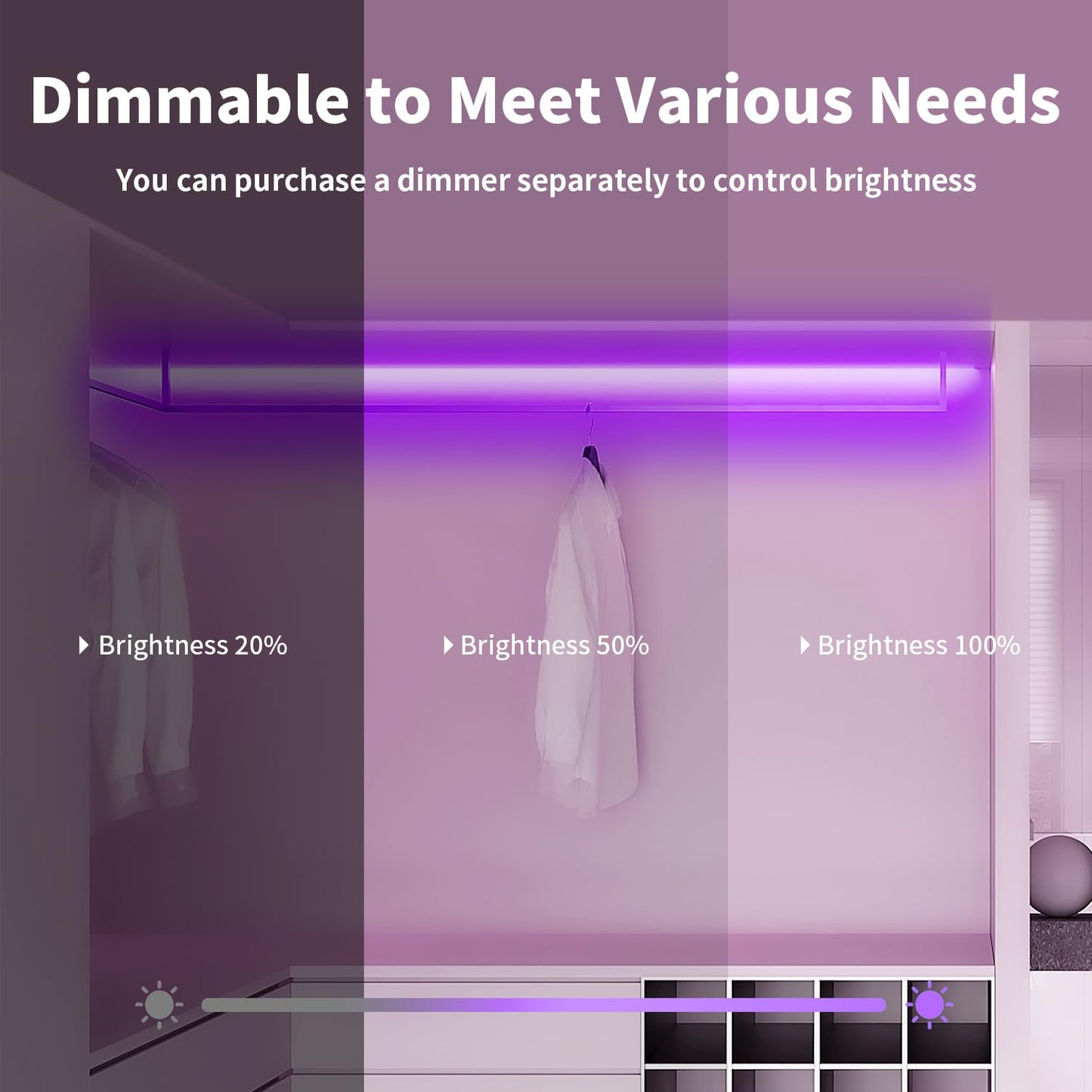 iNextStation 5M/16.4FT Purple Neon LED Strip Light, 12V Flexible Silicone Neon Rope Lights, IP65 Waterproof Cuttable LED Light with Adapter and Touch Dimmer for Gaming Room, Bedroom(with Adapter)