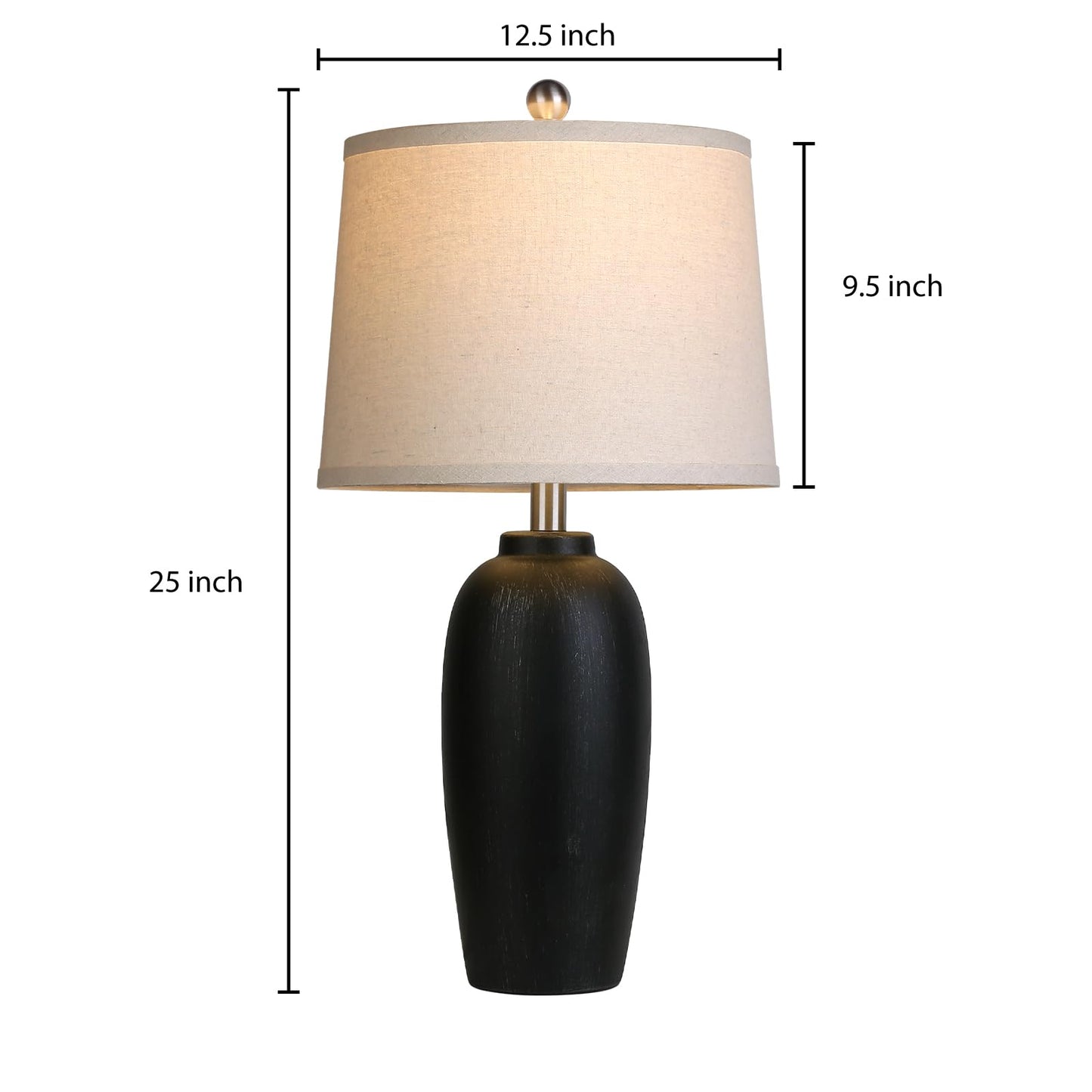MOUVOVO Jar Table Lamps Set of 2, 25" Ceramic Bedside Lamps for Living Room, Black Farmhouse Nightstand Lamps for Bedroom