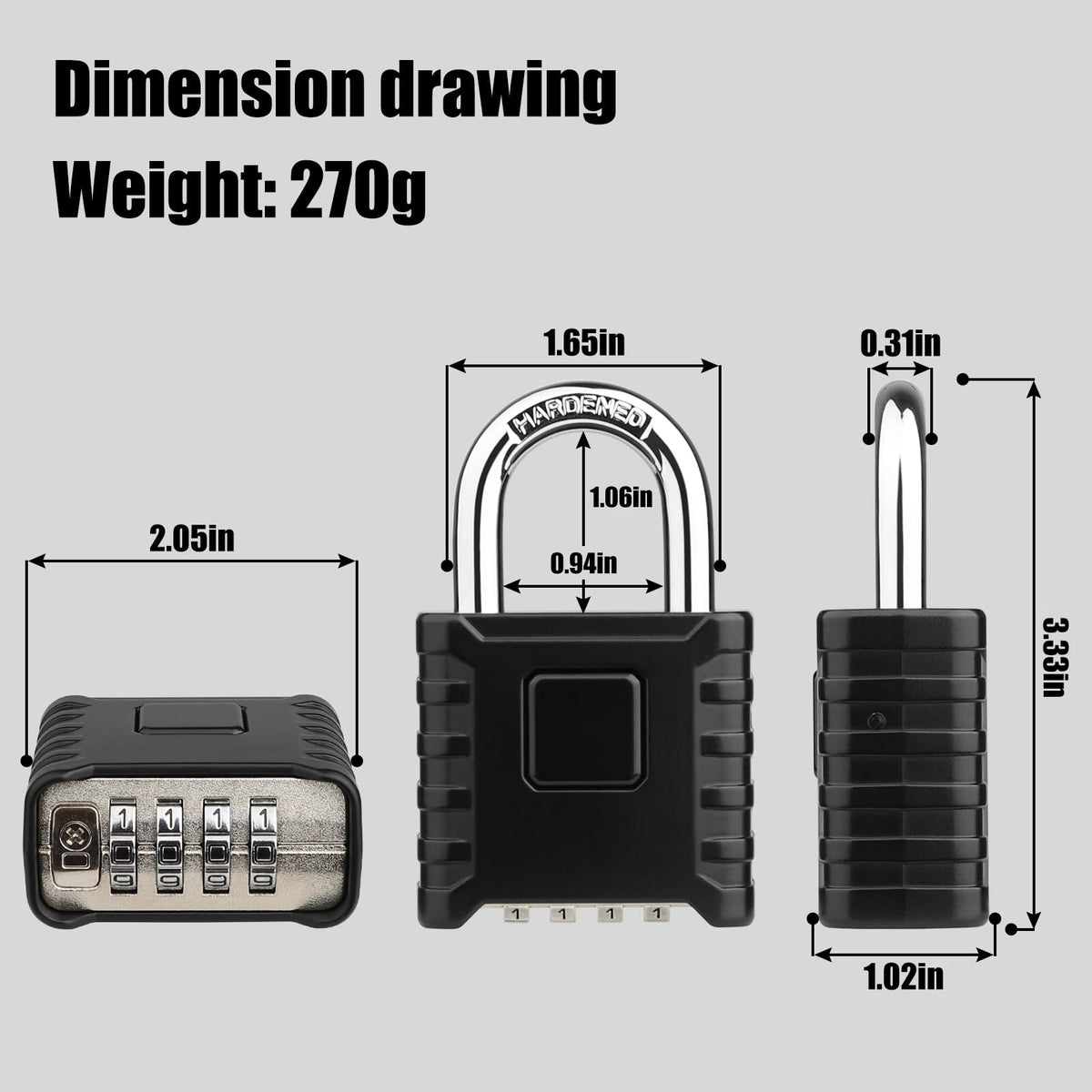 Diyife Heavy Duty Combination Padlock, Large Outdoor Padlock [One-Touch Unlocking] High Security Weatherproof, Design of Hidden Password Suitable for Locker, Home, School, Garage, Gate, Garden