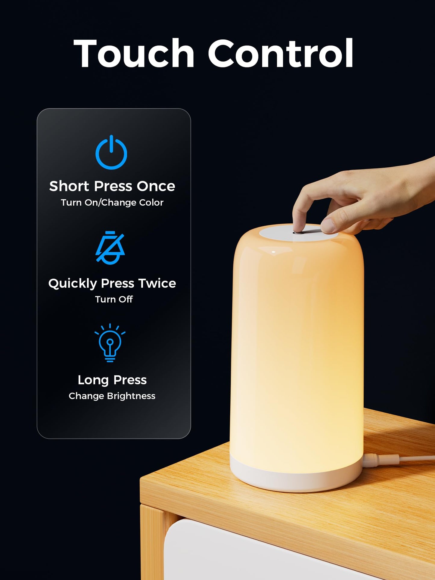 VOLIVO Smart Touch Bedside Table Lamp, Dimmable Night Lamp, Plug-in Table Lamp, Timing Function via Bluetooth Connection APP, Suitable for Living Room, Bedroom, Nursery, Office - Home Decoration Gift.