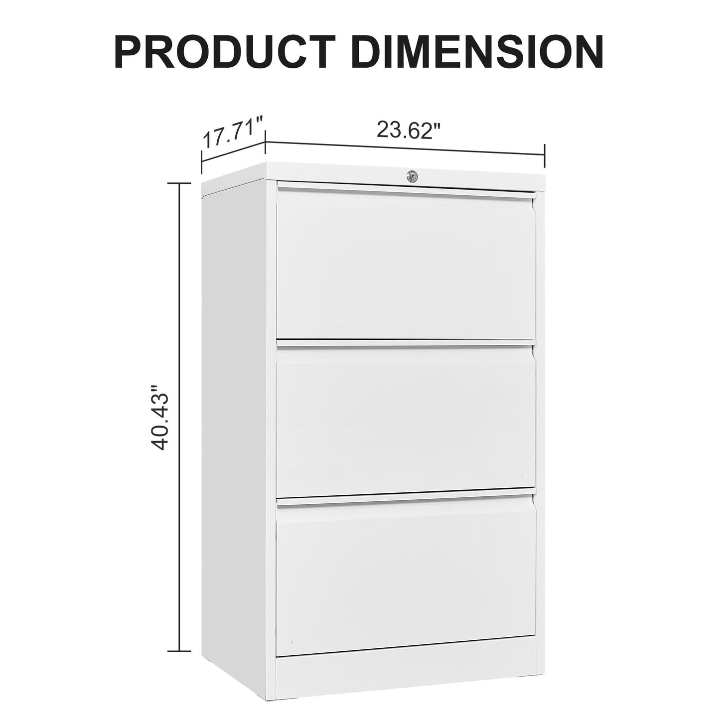 MilleLoom 3 Drawer Lateral File Cabinet Metal Lateral Filling Cabinet with Lock, Lockable File Cabinets for Home Office with Letter/Legal/F4/A4 Size Storage White