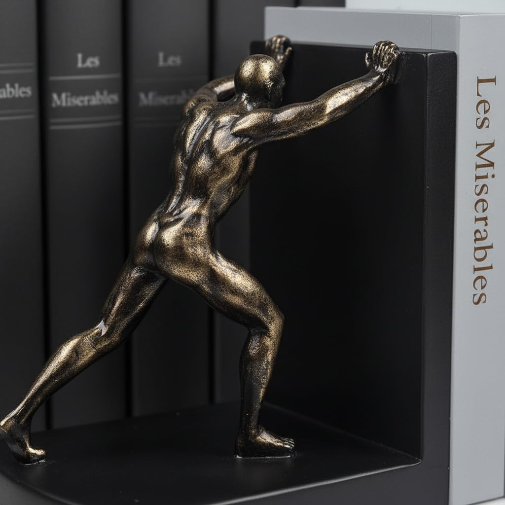 LIFFY Man Decorative Book Ends,7" Resin Non Skid Bookends for Heavy Books,Bookends for Shelves Decorative,Creative Shelf Decorations to Hold Books for Bookshelf,Home,Office,Study