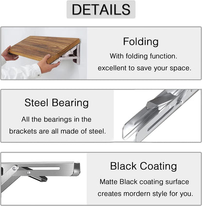 Folding Shelf Brackets - 24 Inch 2 Pcs Heavy Duty Metal Collapsible Triangle Shelf Bracket, DIY Wall Mounted Shelf Bracket, Space Saving for Bench Table