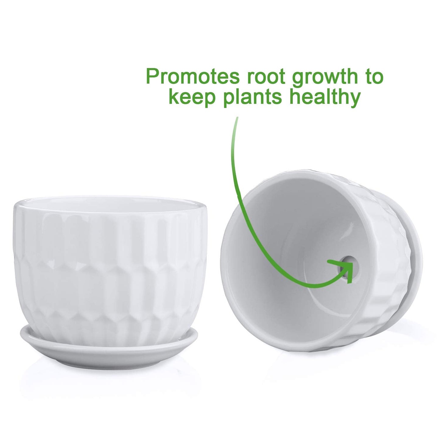 Brajttt Flower Pots, 4 Inch Cylinder Ceramic Plant Pots with Connected Saucer, Mini Ceramic Planters for Succulent and Little Snake Plants (6 Pack, White)