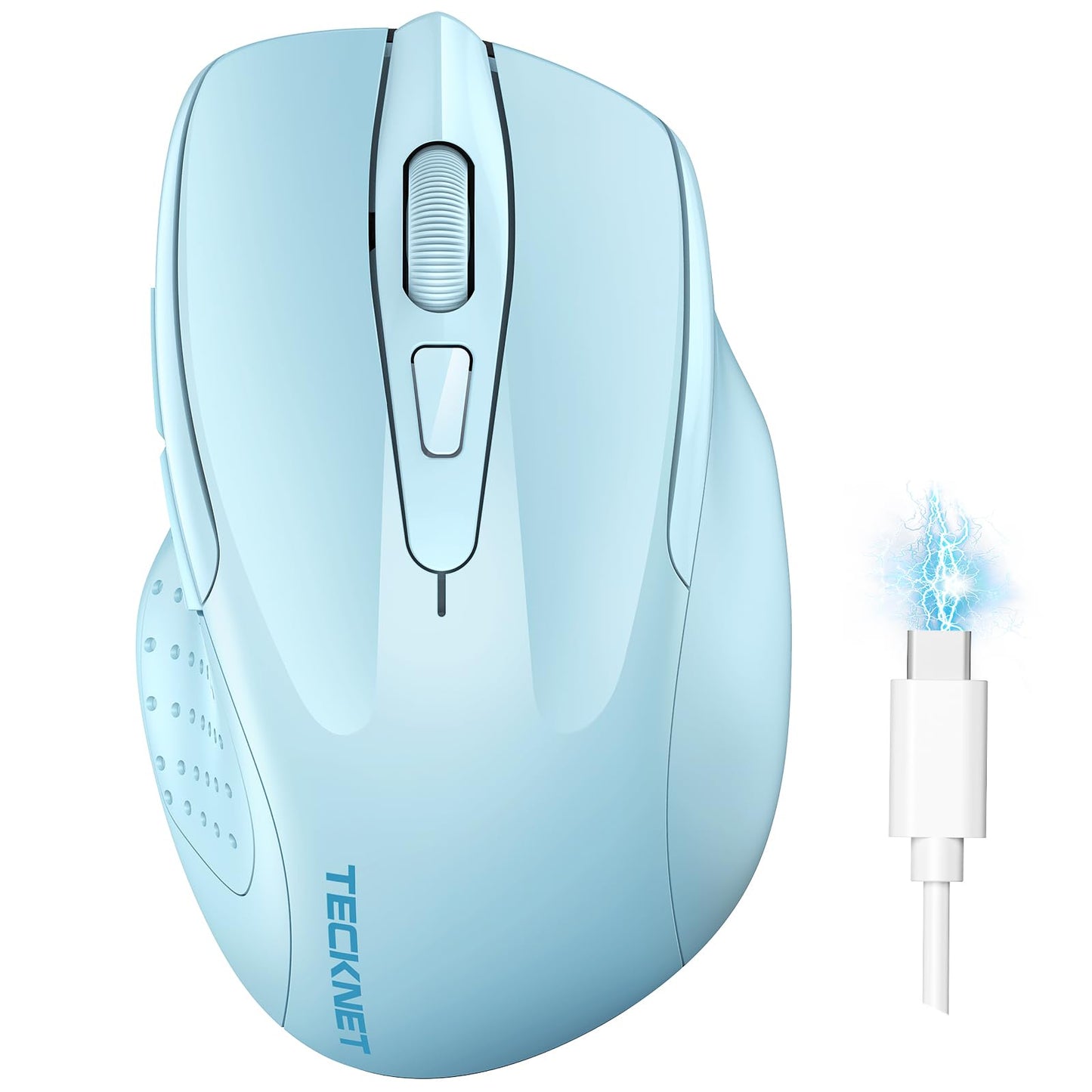 TECKNET Wireless Mouse (BT5.0/3.0 & 2.4G) Rechargeable 4800 DPI Silent USB A & Bluetooth Mouse 6 Buttons, Wide Compatibility - Grey