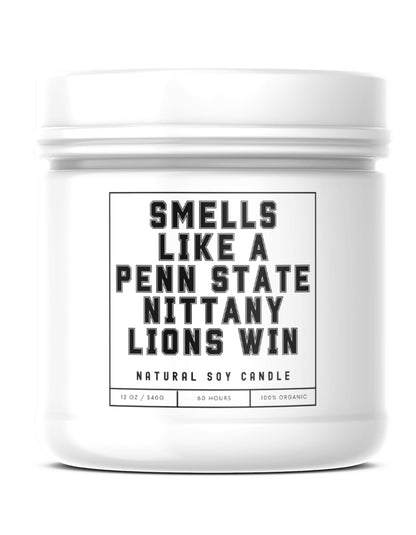Smells Like A Penn State Nittany Lions Win - Scented Soy Wax Candle (8.0 oz) 50-60 Hour Burn Time, Cotton Wick, Frosted White Glass Jar (Vanilla)