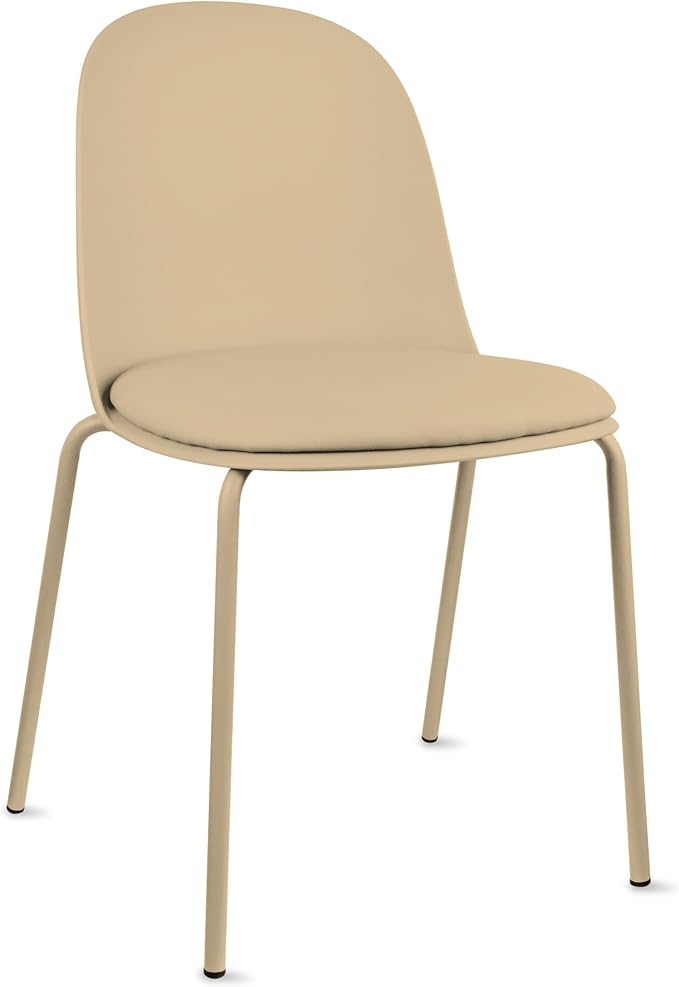 2xhome Parent Modern Stackable Armless Dining Chair | Plastic Shell Seat with Metal Legs | Indoor or Outdoor Use | Home Kitchen Patio (1, Beige, Padded Seat)