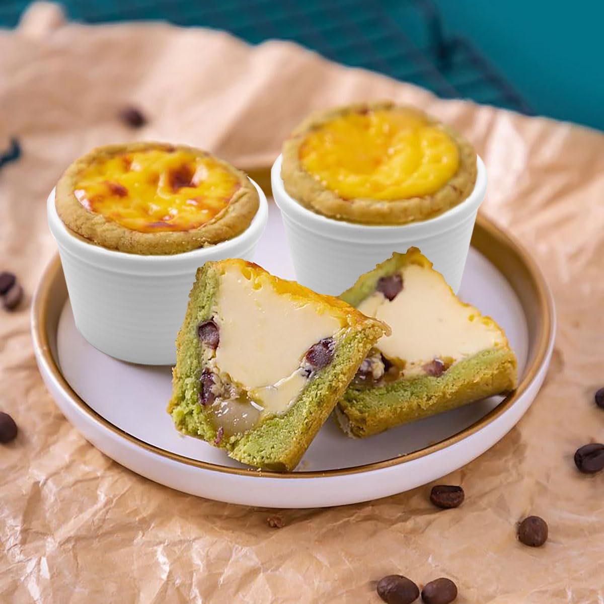 TANZOIJI Ceramic Ramekins Set of 6, 4 oz White Porcelain Creme Brulee Dishes, Round Oven Safe Custard Cups for Baking, Pudding, Souffle, Dipping Sauce