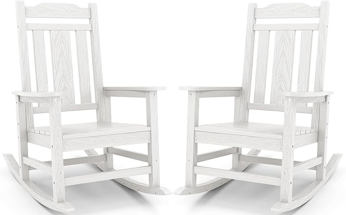 SERWALL Oversized Outdoor Rocking Chair Set of 2, HDPE Outdoor Rocking Chair for Adults, White