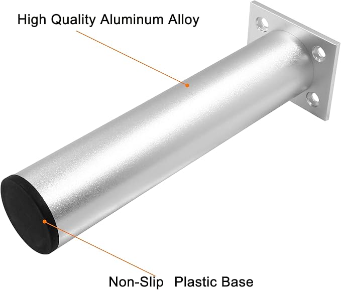 Set of 4 Aluminum Alloy Furniture Legs 7 Inch Height, 1.5 Inch Diameter