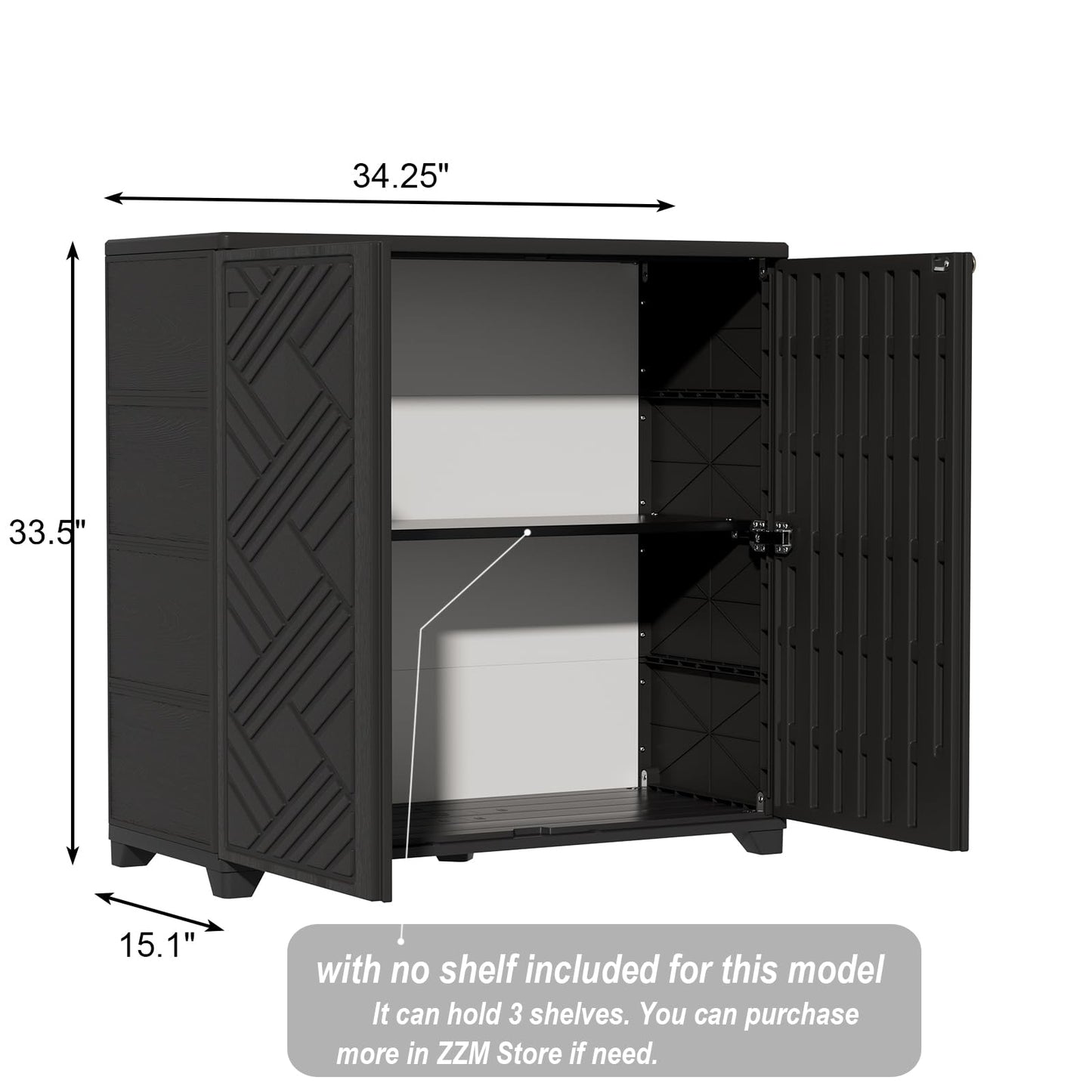 ZZM Indoor/Outdoor Storage Cabinet Waterproof, 34"x15"x34" Plastic Outdoor Storage Box for Garden Balcony Bathroom, All Weather Outdoor Storage Clearance, DIY Usage, with No Shelf (Black)