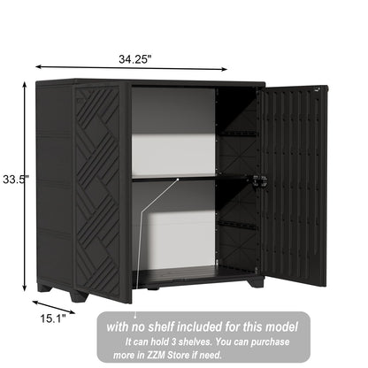 ZZM Indoor/Outdoor Storage Cabinet Waterproof, 34"x15"x34" Plastic Outdoor Storage Box for Garden Balcony Bathroom, All Weather Outdoor Storage Clearance, DIY Usage, with No Shelf (Black)