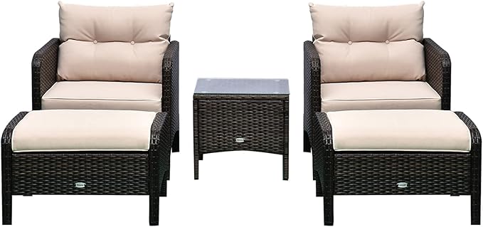 Outsunny 5 Pieces Rattan Wicker Lounge Chair Outdoor Patio Conversation Set