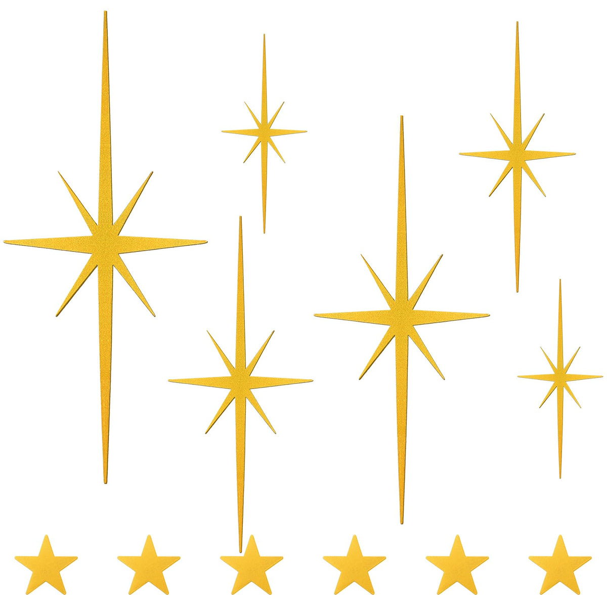 Tandefio 12 Pcs Cast Iron Starburst Wall Decor 8 Pointed Atomic Stars Wall Hangings Mid Century Modern Elegance Accents Easy Install Metal Finish for Home Office Room