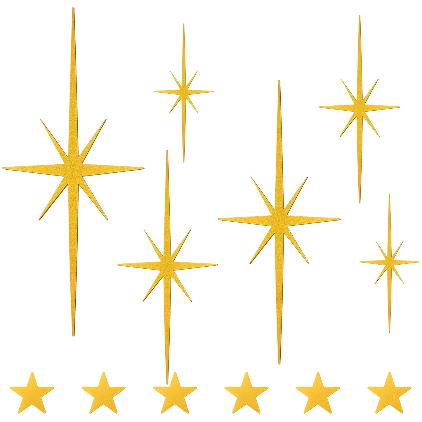Tandefio 12 Pcs Cast Iron Starburst Wall Decor 8 Pointed Atomic Stars Wall Hangings Mid Century Modern Elegance Accents Easy Install Metal Finish for Home Office Room
