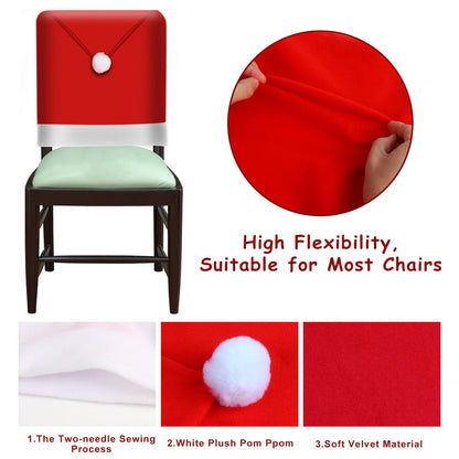 KIMOBER 6 Pcs Christmas Chair Covers Decor,Santa Claus Hat Christmas Chair Slipcovers Sets for Christmas Dinning Decoration