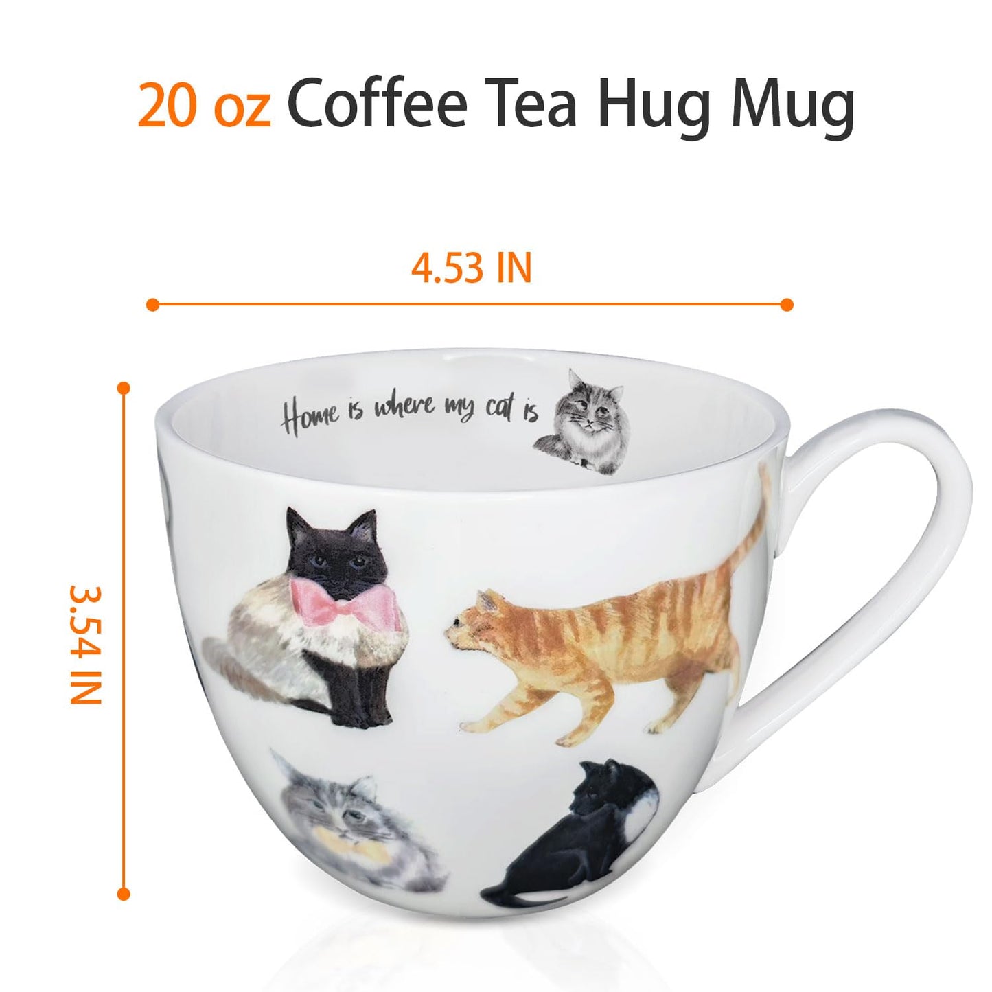 MFoffice Cute Cat Mugs for Daily Coffee and Tea, Premium 20 oz Bone China Coffee Tea Hug Mug, Perfect Holiday, Birthday, and Christmas Gift for Cat Lovers, Designed in England by Harvest Green Studio