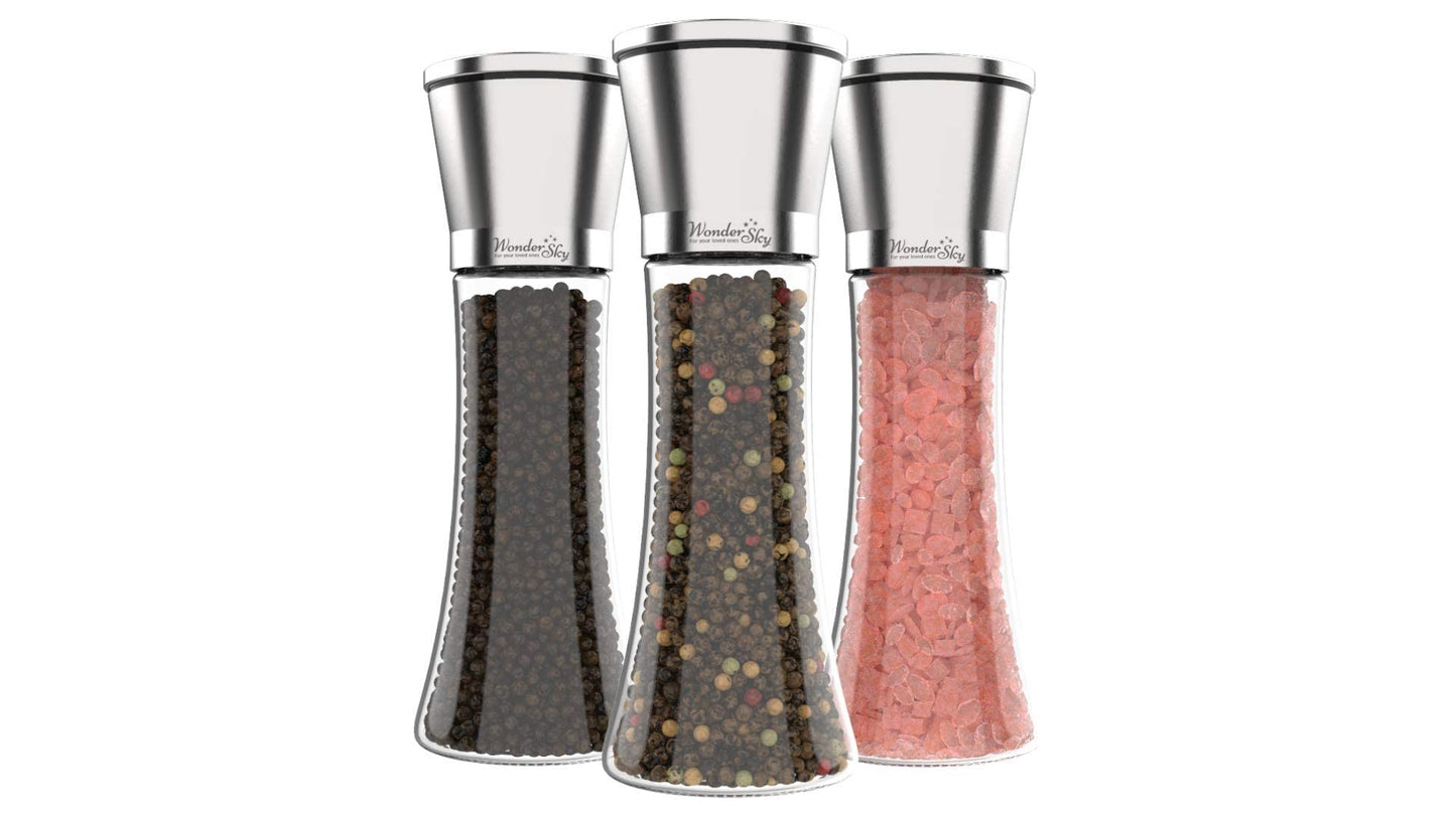 Intoeffect -Salt and Pepper Grinder Set of 3 - Salt and Pepper Shakers with Adjustable Coarseness -Salt and Pepper Shakers, Adjustable Ceramic Sea Salt Grinder & Pepper Grinder