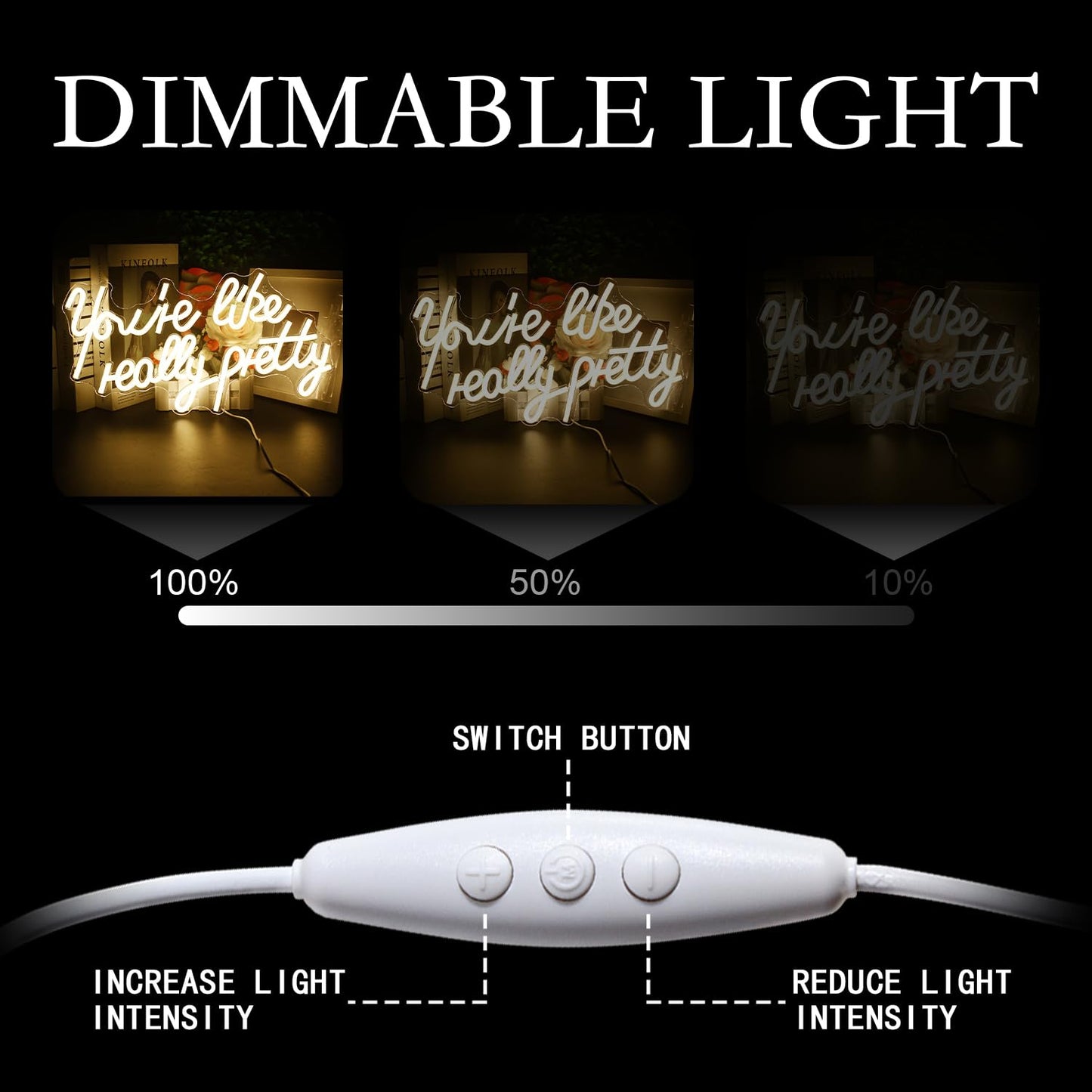 Lucunstar You're Like Really Pretty Neon Sign Warm White Led Neon Light for Wall Decor Light Up Sign for Wedding Dimmable Switch USB Connectivity Neon Signs for Bedroom Decor Party Light
