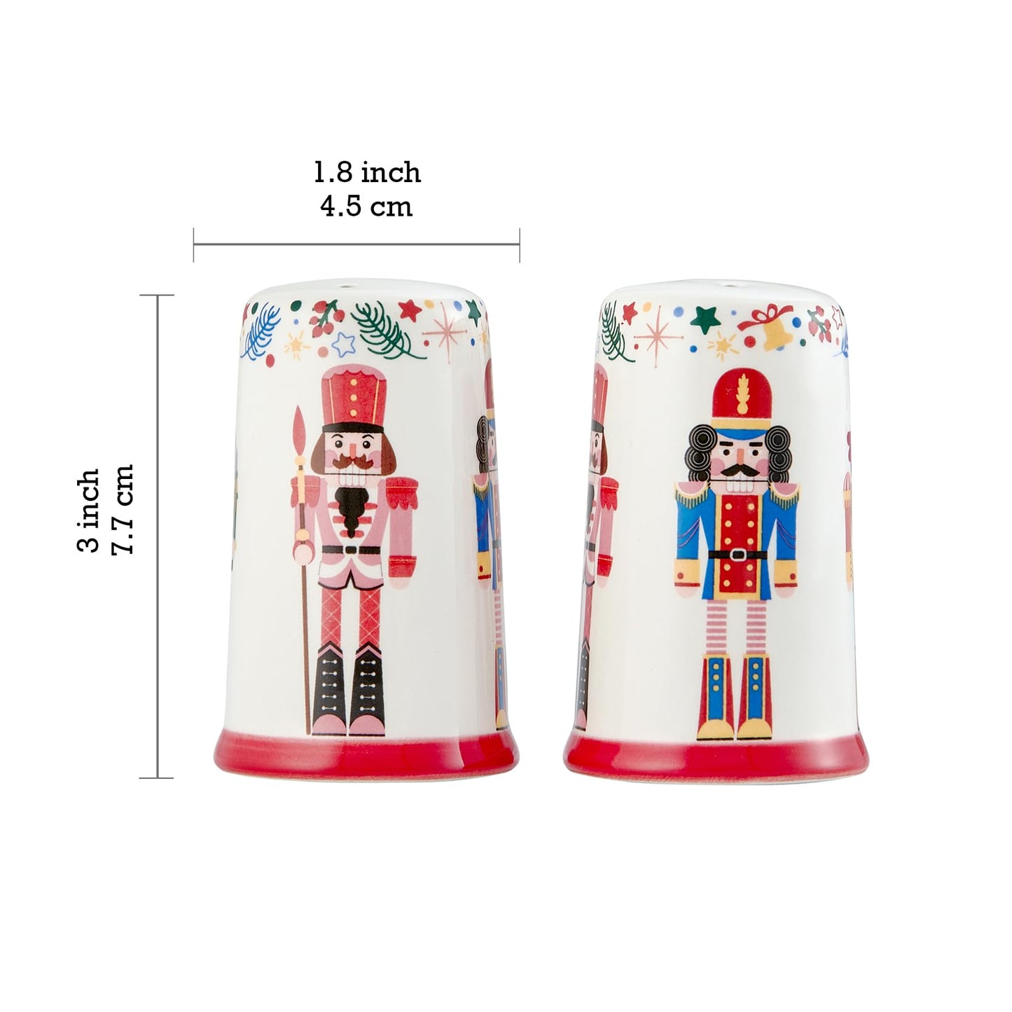 Bico Christmas Soldier Ceramic Salt & Pepper Shaker Set, for Kitchen or Decor, Dishwasher Safe