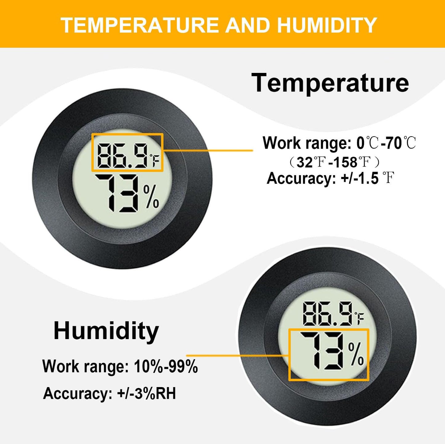 2 Pack Hygrometer Thermometer Digital Humidity Meter Indoor/Outdoor Humidity Monitor Reptile Thermo-Hygrometer for Greenhouse Humidors Terrarium Jars, Fahrenheit (℉) /Celsius(℃) (2)
