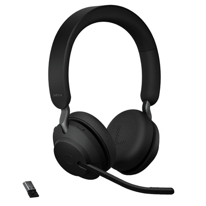 Jabra Evolve2 65 UC Wireless Headphones with Link380a, Stereo, Black – Wireless Bluetooth Headset for Calls and Music, 37 Hours of Battery Life, Passive Noise Cancelling Headphones