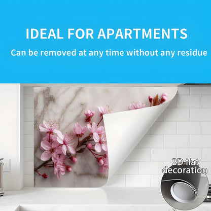 Cmialusie Peel and Stick Wall Sticker 35.4 x 23.6 Inch Cherry Blossom Marble Decorative Wall Decal for Home