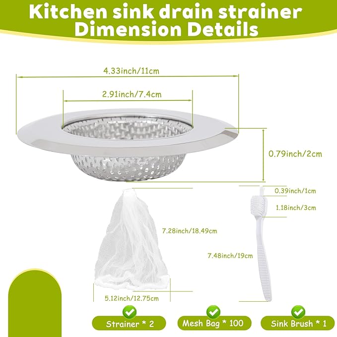 2pcs Sink Strainer for Most Kitchen Sinks Drain, Upgrade Stainless Steel