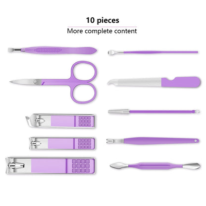 Manicure Set, Travel Mini Nail Clippers Kit Pedicure Care Tools, 10pcs Stainless Steel Grooming kit (Pink)