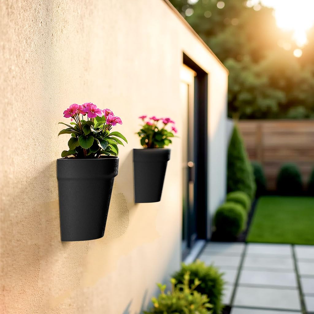 Asnext 2 Pack Plastic Wall Planter for Indoor Plants, 7.5 Inch Hanging Wall Planter Pots, Wall Mounted Succulent Planters (Black)