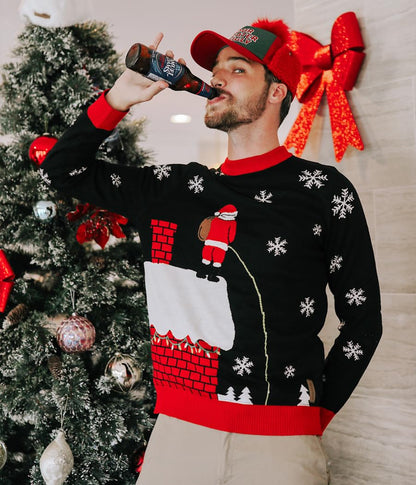 Tipsy Elves Men's Light Up Ugly Christmas Sweater Leaky Roof Santa Taking a Leak LED Pullover Size XX-Large