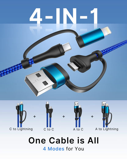 4 in 1 Charging Cable, USB C Lightning Adapter USB C to USB C 60W PD [Fast Charging & Data Sync] 4 in 1 Multi Charger for iPhone 16 15 14 13 12,MacBook Pro 2023 iPad mini 6/Pro,Samsung Galaxy S22 S21
