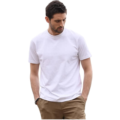 100% Cotton Men's White Plain Short Sleeve Crew Neck T-Shirt, Regular Fit Casual T Shirt Tops, Basic Tees, Tshirt