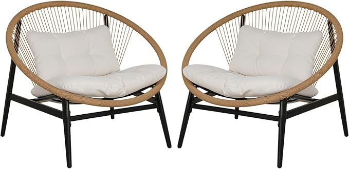 Grand patio Oversized Outdoor Chairs Set of 2, Wicker Patio Chairs