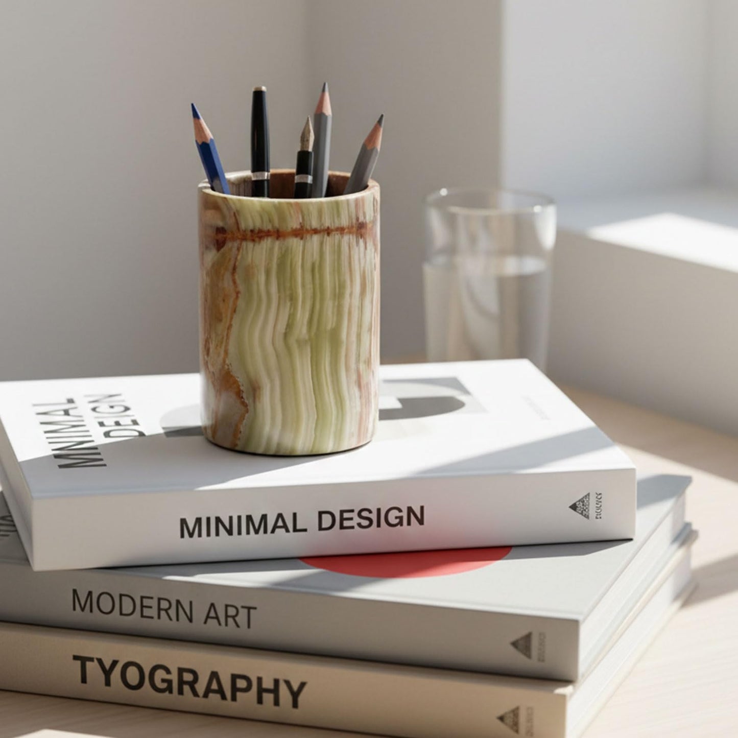Radicaln Marble Pen Holder For Desk 4" Inches Green Onyx Handmade Marble Toothbrush Holder & Pen Holder For Home Decor, Ideal Pencil Holder For Desk Organizer