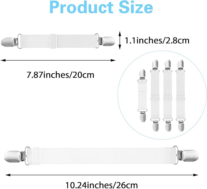Ironing Board Cover Fasteners Binding 4 PC Elastic Straps Clips Keep Cushions