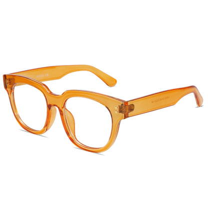 SOJOS Oversized Square Anti Blue Light Blocking Glasses for Women Thick Computer Eyeglasses Double Metal Studs SJ5053 with Crystal Orange Frame/Anti-Blue Light Lens
