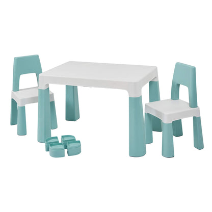 Liberty House Toys Kids Height Adjustable Table and 2 Chairs, Tough Durable Polypropylene, White and Forest Green, 49/54cm H x 50cm W x 78cm D,H490/ 540 x W780 x D500mm