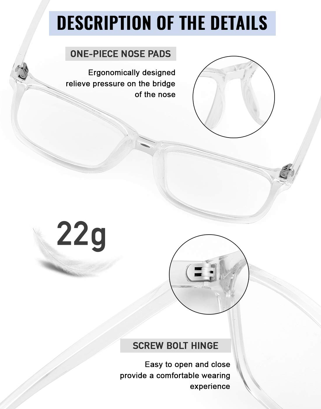 TEAPLMTT Blue Light Blocking Glasses Oversized Square Computer Glasses Anti Blue Light for Women Men(Clear)