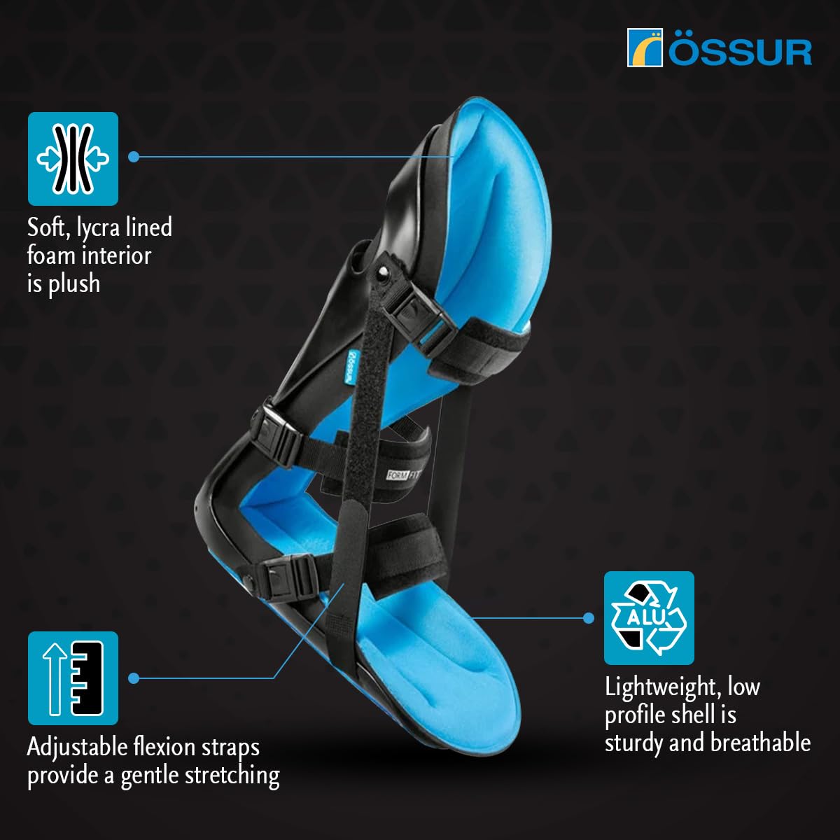 Össur Night Splint Posterior - Plantar Fasciitis & Heel Pain Relief - Adjustable Support for Men & Women - Orthopedic Sleep Aid for Foot Arch Pain, Achilles Tendonitis, and Recovery - Small
