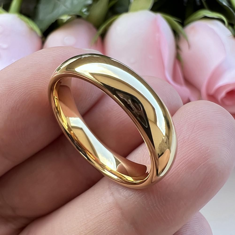 TUTISS 5mm Gold Tungsten Rings for Men Women Engagement Wedding Bands Domed Polished Comfort Fit Size 11